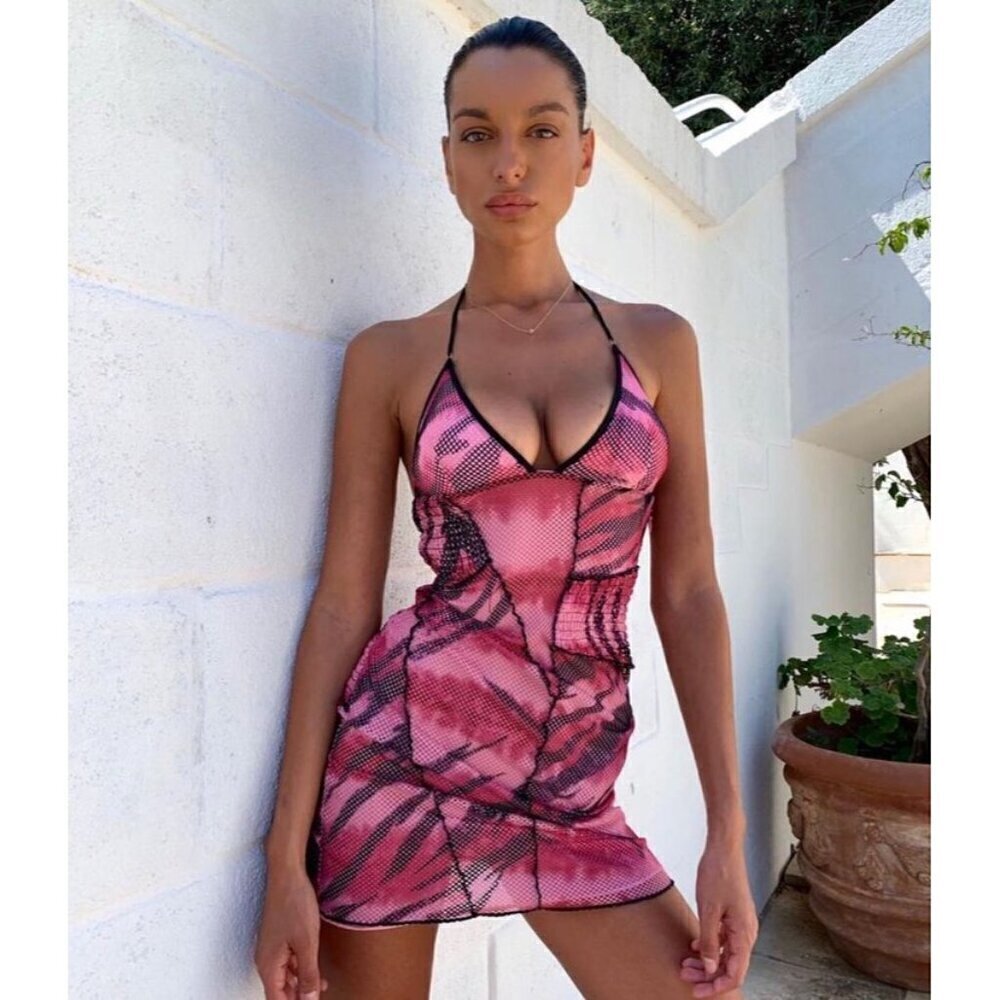 I AM GIA Moss pink mesh mini halter dress size M